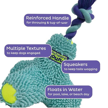 Outward Hound FlyFetch Rope Tug Dog Toy, Plush Body with Squeakers, Multiple Textures, Floats in Water, All Breeds, 11"