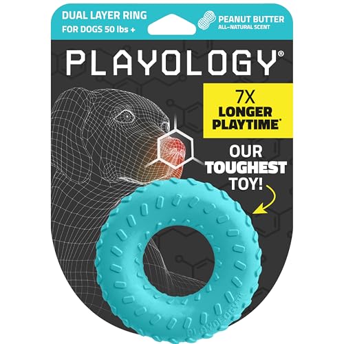 Playology Dog Toys | Dual Layer Ring Durable Dog Toy for Tough Chewers | Peanut Butter Scented Jumbo Chew Toy for Large Dogs - size: Jumbo, style: Peanut Butter