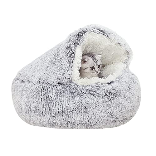 YUDANSI Cat Bed Hooded for Indoor Cats, Dog Bed with Large Covered Hood for Small Dogs Cats Puppy Kitty, Anti Anxiety Donut Cuddler, Anti Slip Plush Faux Fur Enclosed Pet Nest (Washable)(Gray-20inch) - color: gray, size: 20inch