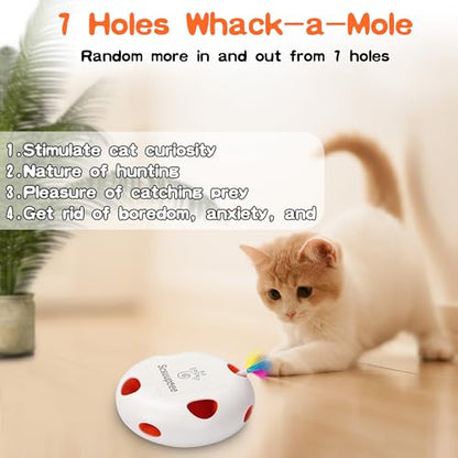 Cat Toys, Rechargeable Interactive Cat Toy, Smart Sensor Pop-Up Feather Toy with 7 Holes, USB Powered Automatic Kitten Toy for Indoor Cats, White - color: white
