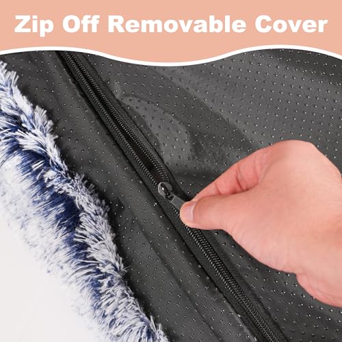 Bedfolks Waterproof Crate Bed With Removable Washable Cover, Plush Faux Fur Pad for Medium Dogs, Fluffy Kennel Bed 29"x21", Dark Blue - color: Dark Blue, size: Medium(29x21'')