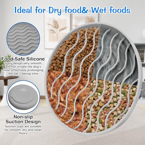 Fhiny Slow Feeder Dog Bowl, Silicone Dog Puzzle Bowl Slow Feeder Puppy Bowls Slow Eating Modern Lick Mat Design Dishwasher Microwave Fit for Fast Eaters, All Small Medium Dogs Puppy Doggy (Grey) - color: Grey