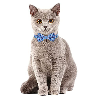 Faleela 2 Pack/Set Cat Collar with Cute Bow Tie and Bell,Breakaway Plaid Shirt Collar for Kitty Adjustable Safety - color: 2023new-Blue Plain
