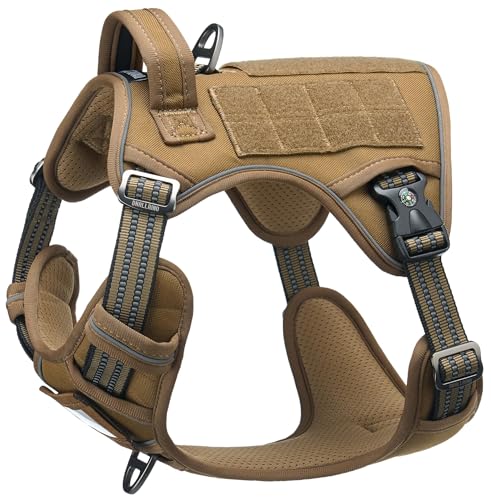 Tactical No Pull Dog Harness for Small Medium Dog, K9 Dog Harness with ID Card, Reflective Harness for Training Easy Control with Soft Handle - color: Army Brown, size: L