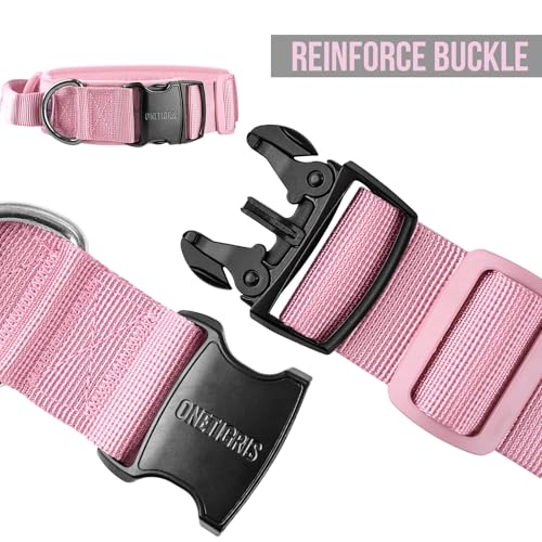 OneTigris Tough Dog Collars, Tactical Dog Collar with Handle, Milltary Adjustable Dog Collar with Heavy Duty Metal Buckle for Training (Pink, S) - color: Pink, size: S