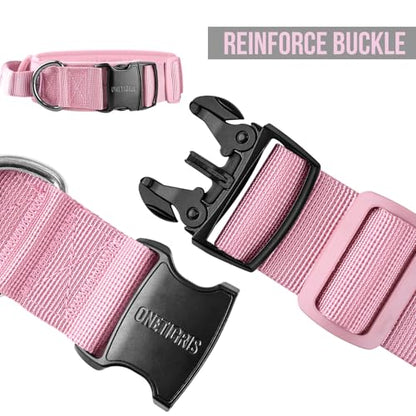 OneTigris Tough Dog Collars, Tactical Dog Collar with Handle, Milltary Adjustable Dog Collar with Heavy Duty Metal Buckle for Training (Pink, S) - color: Pink, size: S