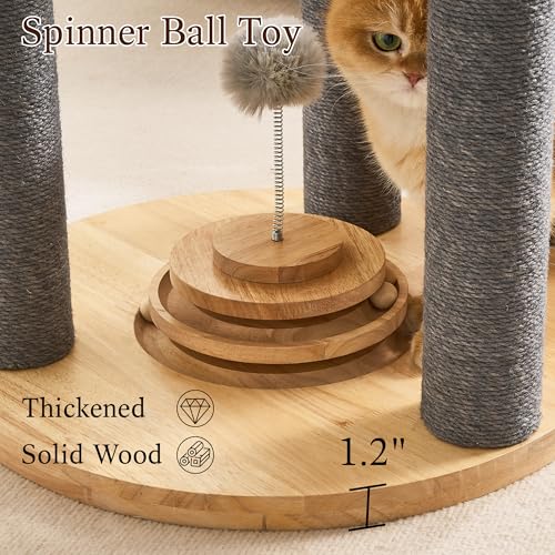 797Audio Wood Modern Cat Tree, 61.5" Cat Tower with Sisal Scratching Posts, Cat Condo, Capsule, Hamnock and Spinner Toy,Solid Wooden Aesthetic Multi-Level Cat Climbing Tree for Adult Indoor Cats-Gray - color: 62 Inch-Turntable-Gray