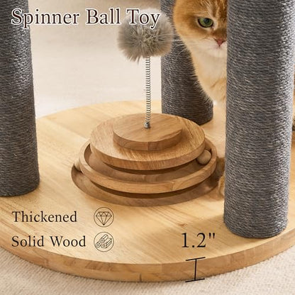 797Audio Wood Modern Cat Tree, 61.5" Cat Tower with Sisal Scratching Posts, Cat Condo, Capsule, Hamnock and Spinner Toy,Solid Wooden Aesthetic Multi-Level Cat Climbing Tree for Adult Indoor Cats-Gray - color: 62 Inch-Turntable-Gray