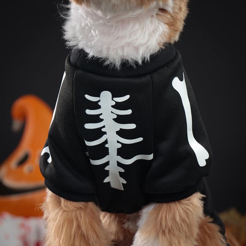 Dog Skeleton Costume Glow in The Dark Pet Cat Halloween Jumpsuit 4 Legged Onesie for Small Dog Cat, L - color: Luminous Skeleton, size: Large