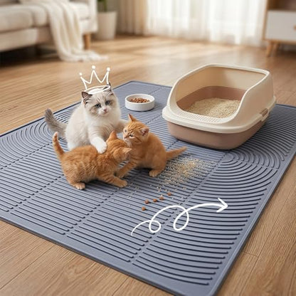 Silicone Cat Litter Mat for Litter Box, 31" x 22" Large Leak-Proof Tray, Scatter Control for Cat Litter, Soft Durable Material, Waterproof & Easy Clean Mat for Indoor Cats, Gray