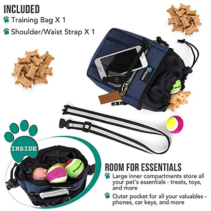 PetAmi Dog Treat Pouch, Pet Treat Pouch for Training, Dog Walking Bag Holder for Kibbles, Pet Food Toy, Dog Trainer Essentials Supplies, Poop Bag Dispenser, 3 Ways to Wear (Heather Navy) - color: Heather Navy