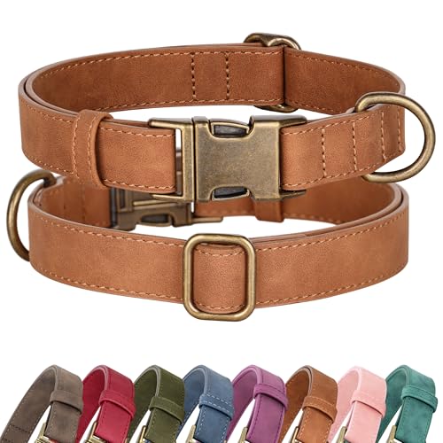 Didog Soft PU Leather Dog Collar, Stylish Quick Released Dog Collars for Medium Dogs, Easy Clean Adjustable Pet Collar for Daily Walking, Light Brown, M Fit 14-18" Neck - color: Light Brown, size: M：Fit 14-18" Neck, Width ¾"