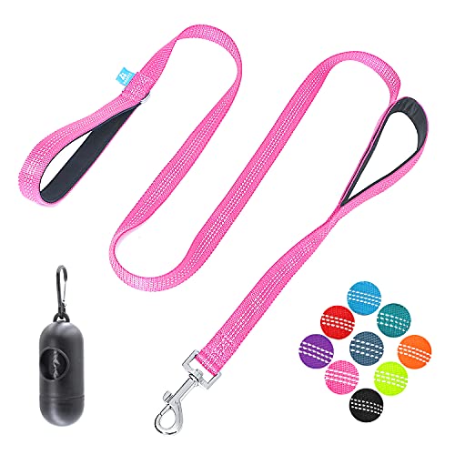 BAAPET Two Handle Dog Leash, Dual Soft Padded Handles with Traffic Control Handle Leash for Small Medium or Large Dogs (3/4'' x 5 FT, Pink) - color: Pink, size: 2 Handle (3/4'' x 5 FT)