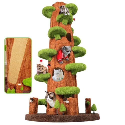 KAMABOKO 90.5 Inch Luxury Cat Tree with Scratching Post, Tall Cat Tree Tower with Sisal Scratching Pad, Multiple Jumping Platforms, Cute Hanging and Spring Toys, Large Cat Condo for for Indoor Kittens - color: Green, size: 90.5"
