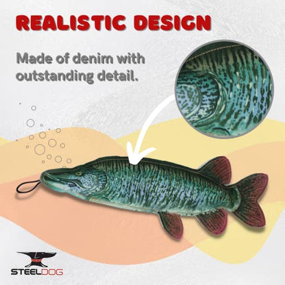 Steel Dog Muskie Realistic Fish Squeaker Dog and Cat Toy, Knotted Rope Fish Toy, No Stuffing Dog Chew Toys for Small, Medium, Large Breed - style: Muskie