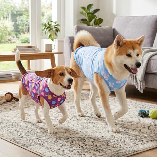 4-Pack Easter Dog Tank Tops Spring Summer Colorful Sleeveless Pet Apparel Rabbit & Easter Egg Patterns Outfits Puppy Vest for Small Medium Large Dogs XL - size: X-Large