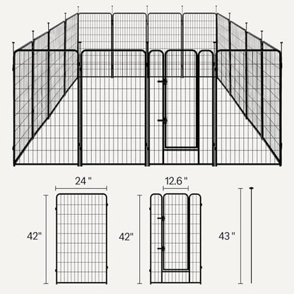 Amazon Basics Dog Playpen, 16 Panels Metal Fence with Door, Foldable for Indoor and Outdoor Use, Suitable for Small to Medium Sized Dogs, 42 Inch Height, Black - style: 16pcs-42"
