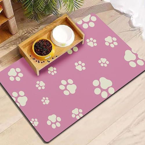 Pet Feeding Mat Dog Cat Food Mat Absorbent No Stains Quick Dry Rubber Bottom Anti-Slip Water Bowl Mats Easy to Clean for Indoor Pet Placemats Water Dispenser Mat - color: Pink-JY, size: 12"×20"