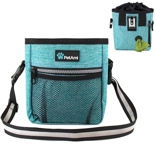 PetAmi Dog Treat Pouch | Dog Training Pouch Bag with Waist Shoulder Strap, Poop Bag Dispenser | Treat Training Bag for Treats, Kibbles, Pet Toys | 3 Ways to Wear (Turquoise) | No bowl included - color: Heather Sea Blue