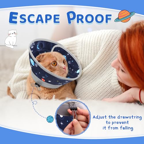 Cat Cone Collar Soft to Stop Licking, Adjustable, Foldable Lightweight Kitten Cones After Surgery Recovery for Cats & Kittens, Cat Cone Alternative, Easy Eating (Grey, M) - color: Grey, size: M