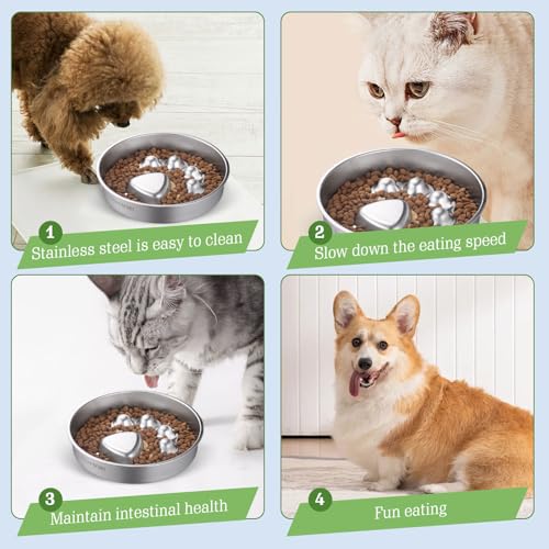 Stainless Steel Slow Feeder Dog Bowls – Non-Slip Metal Dog Bowl for Large & Medium Breeds, Puppy Puzzle Feeder – 2 Cup Capacity for Small to Big Pets – Durable Slow Feed Dog & Cat Food Dish - color: Paw