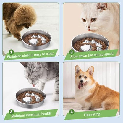 Stainless Steel Slow Feeder Dog Bowls – Non-Slip Metal Dog Bowl for Large & Medium Breeds, Puppy Puzzle Feeder – 2 Cup Capacity for Small to Big Pets – Durable Slow Feed Dog & Cat Food Dish - color: Paw