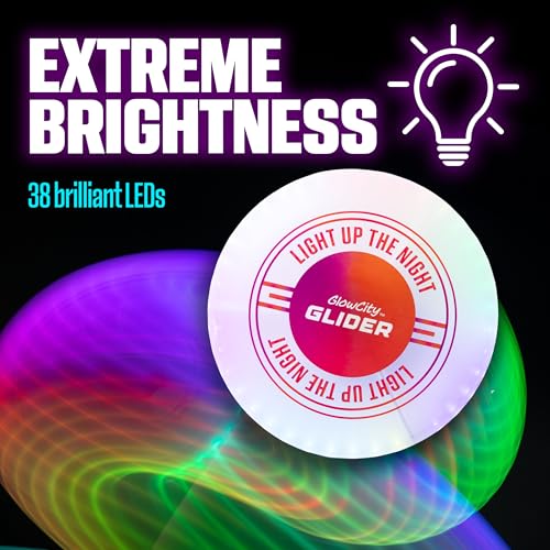 GlowCity Glider LED Glow-in-the-Dark Flying Disc – Bright, Rechargeable, Durable, Water-Resistant, 12 Color Modes, Perfect for Evenings and Night Time, Outdoor Fun, and a Great Gift for All Ages