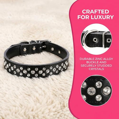 Rhinestones Dog Collar, Adjustable Sparkly Crystal Studded Genuine Leather Pet Dog Collar for Small and Medium Dogs (M, Red) - color: Red, size: M