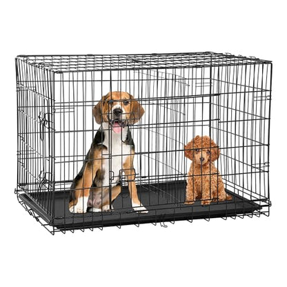24/7 Shop at Home Gossamer Metal Double Door Folding Wire Pet Crate with Divider, Removable Tray, and Handle for Outdoor and Indoor Medium Dog, 48-inch, Black - size: 47.2"L x 28.9"W x 30.9"H
