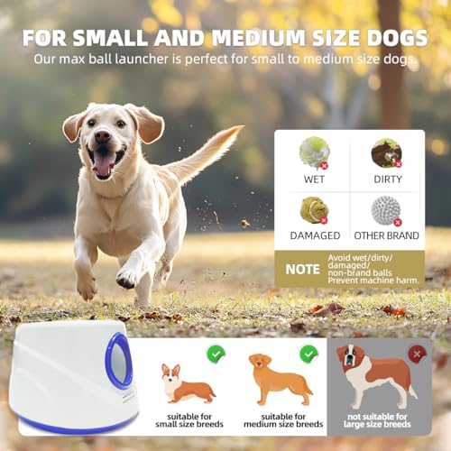 Automatic Dog Ball Launcher-Small Silent Dog Ball Thrower, 3 Adjustable Distances (20ft/33ft/46ft), Rechargable,Includes 3 Durable 2.3" Balls for Small/Medium Dogs (Blue, Medium) - color: Blue