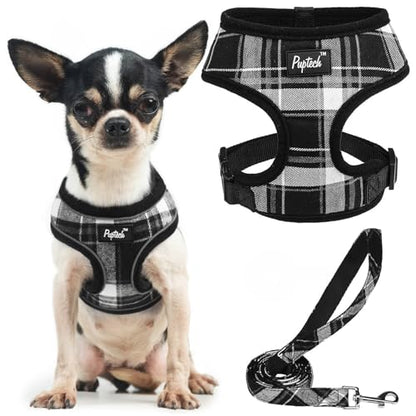 PUPTECK Soft Mesh Dog Harness and Leash Set Pet Puppy Cat Comfort Padded Vest No Pull Harnesses, Black, XS - color: Black, size: XS (NECK: 10", CHEST: 10"-14")