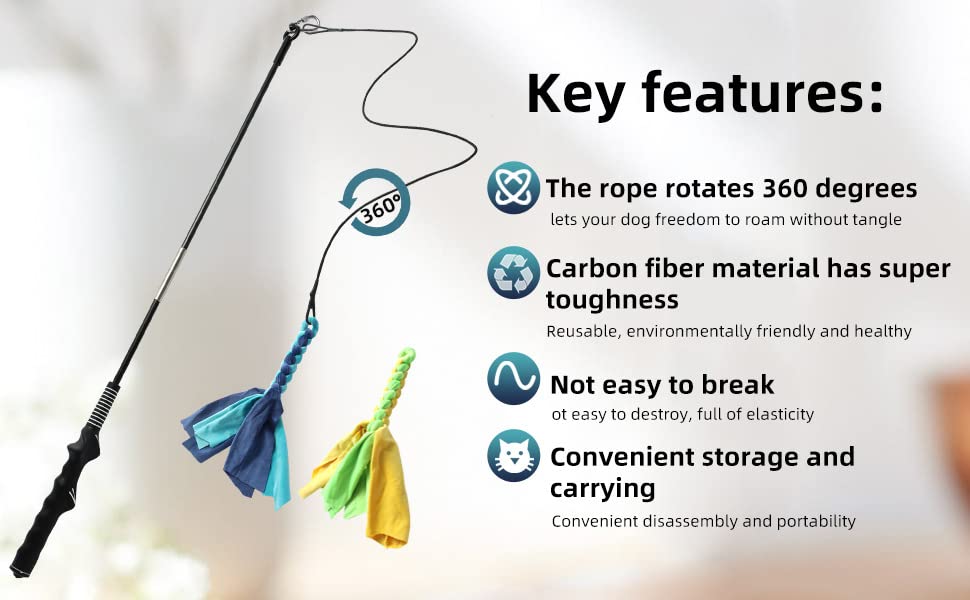 Flirt Pole for Dogs,Interactive Dog Toys for Chase and Tug of War,Durable Teaser Wand with Pet Fleece Rope Tether Lure Toy to Outdoor Exercise for Small Medium Large Dogs