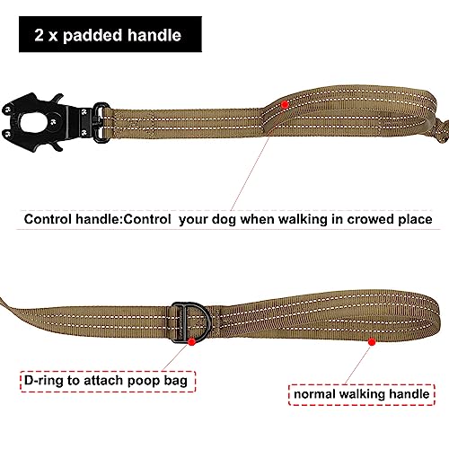 ICEFANG Tactical Dog Leash,K9 Training Walking Bungee Lead with 2 Control Handle,Heavy Duty Quick Release Metal Clasp,Hands Free D-Ring for Medium Large Dogs (4ft,Reflective Brown) - color: Reflective Brown, size: 4 FT