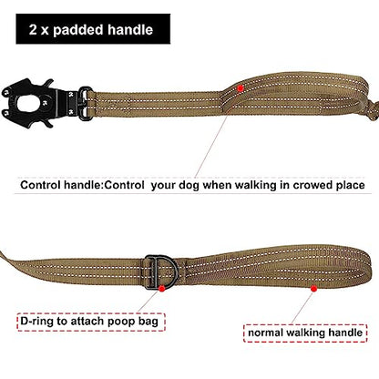 ICEFANG Tactical Dog Leash,K9 Training Walking Bungee Lead with 2 Control Handle,Heavy Duty Quick Release Metal Clasp,Hands Free D-Ring for Medium Large Dogs (4ft,Reflective Brown) - color: Reflective Brown, size: 4 FT