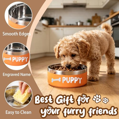 Personalized Dog Bowls with Name, BUGMKCS Customized Steel-stanless Pet Water Bowls for Both Cat & Dog, Engraved Dog Water Bowl, Durable Cute Double Layer Reinforcement Cat Food Bowl for Pets Gifts