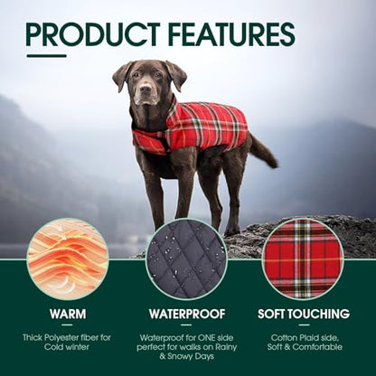 Kuoser Waterproof Dog Coat, Reversible Dog Jacket for Medium Dogs, Adjustable Durable Doggie Winter Coat Warm Puppy Cold Weather Apparel from Small to Large Breed, Bright Red M - color: Bright Red, size: Medium (Pack of 1)