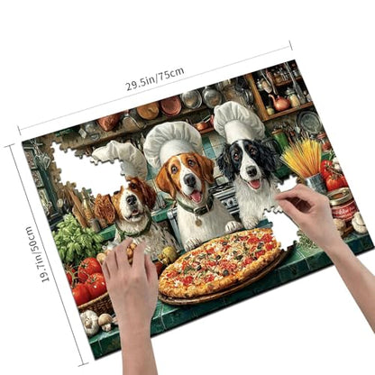 1000 Pieces Jigsaw Puzzles for Adults, Dog Chefs Pizza Kitchen Art Puzzle, Stress Relief Concentration Training Brain Teaser Puzzle 29.5x19.7 Inch - color: Wooden Puzzle5, size: 1000 Piece pcs