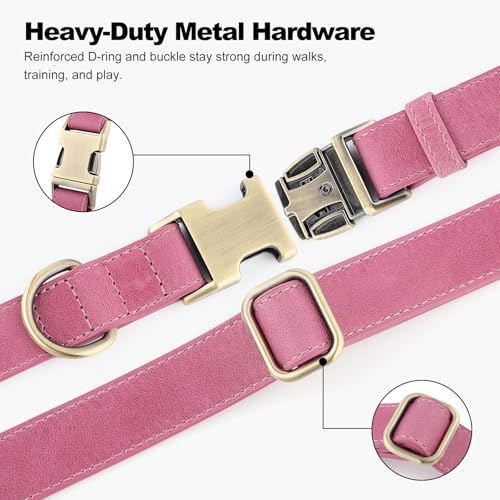 Plutus Pet Genuine Leather Dog Collar – Adjustable Pet Collar with Quick Release Metal Buckle, Soft Real Leather for Small Medium Large Dogs, Heavy Duty & Skin-Friendly (Pink, XS) - color: Pink, size: XS