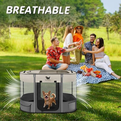 Rest-Eazzzy Dog Playpen, Foldable Kitten Playpen for Medium Dogs, Portable Pet Puppy Playpen with Removable Shade Cover, Indoor Outdoor Travel Camping Use for Small Pets with Carrying Case (S, Grey) - style: Small