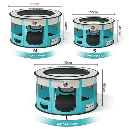 Dog Playpen Puppy Play Pen Indoors Pet Crate Small Dog Cage Portable Foldable Cat Kennel for Kitten Hamster Rabbit Bunny Guinea Pig with Collapsible Food Bowl Carrying Case - color: Cyan, style: M