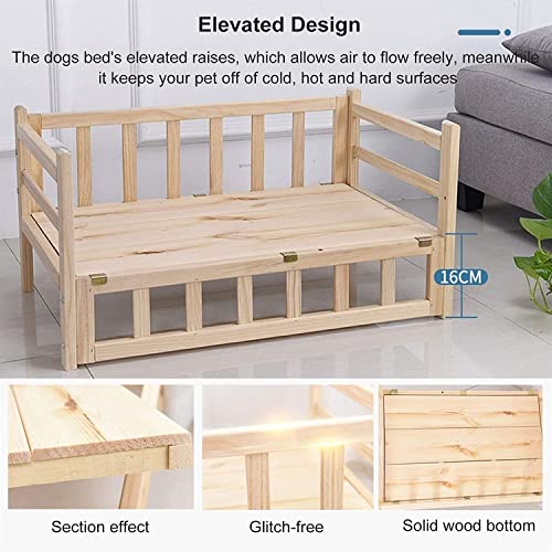TsoLay Dog Bed Pet Dogs Bed Wooden Pet Bed Elevated Dog Bed Cats Cot with Stairs Guardrail Removable Frame Soft Washable Mattress Four Seasons Use for Dogs Pet Cat - size: 50×35cm/19×13in