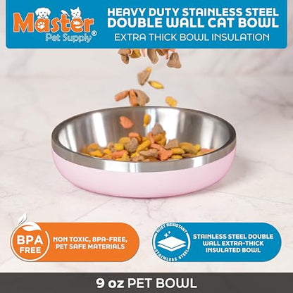 Master Pet Supply Stainless Steel Cat Bowls - 9 oz Heavy Duty - Rose Quartz, Double Wall Extra-Thick Insulated, Non-Slip Pet Water Bowl for Cats & Pets, Anti Rust Metal, Dishwasher Safe - color: Rose Quartz