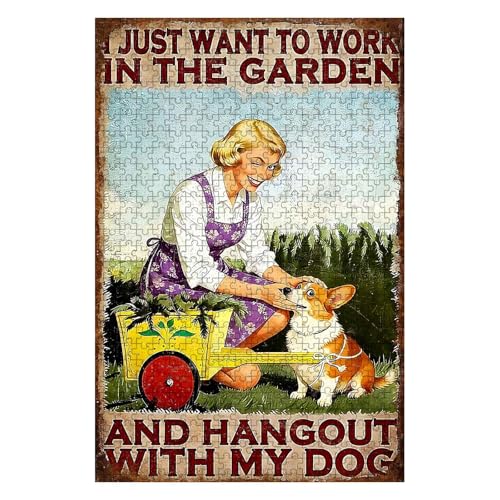 300 Pieces Jigsaw Puzzles for Adults, I Just Want to Work in The Garden and Hangout with My Dog Corgi Art Puzzle, Stress Relief Memory Training Brain Teaser Puzzle 15.7x11 Inch - color: Wooden Puzzle10, size: 300 Piece pcs