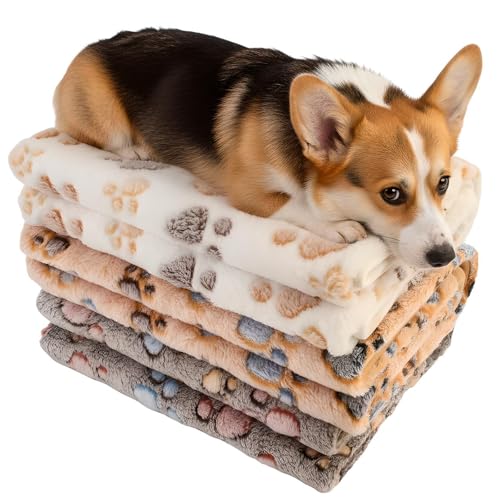 Three Piece Pet Blanket Set for Dogs Cats Soft Comfy Puppy and Kittens Bed Blanket Fluffy Fleece Pets Throw with Cute Patterns (Large 41x30 inch, Colored Paws) - color: Colored Paws, size: Large-41x30 inch