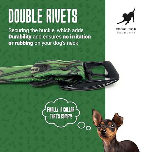 Regal Dog Products Small Green Camo Hunting Dog Collar with Custom Engraved Name Plate and Heavy Duty Black Hardware | Waterproof Personalized Dog Collars | Other Sizes for Small, Medium & Large - size: Small, style: Green Camouflage