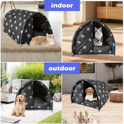 Cat House for Outdoor,Weatherproof Warm Feral Cats Shelter Outside/Indoor Collapsible Insulated Pet Houses Foldable Stray Cat Tent Cave for Kitty Puppy Small Animals Four Season(Black)