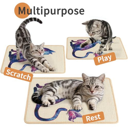 Sisal Cat Scratcher Mat Cat Wall Scratcher for Indoor Scratch Pad Wall Mounted Scratching Post to Protect Couch Carpet Furniture 23.6"x15.7" (Purple Butterfly Cat) - color: Purple Butterfly Cat