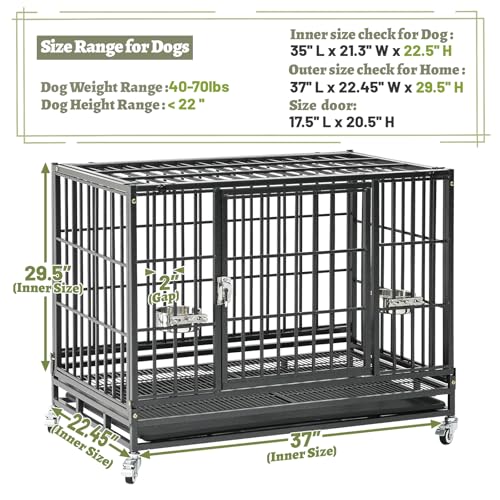 Heavy Duty Dog Crate 36 Inch, Stackable Dog Crate Cage Kennel for Breeders & Groomers, Drop Cages for Medium Dogs with 4 Wheels, 2 Bowls, Easy to Clean Grids & Tray - size: 36"L x 22.5"W x 29"H