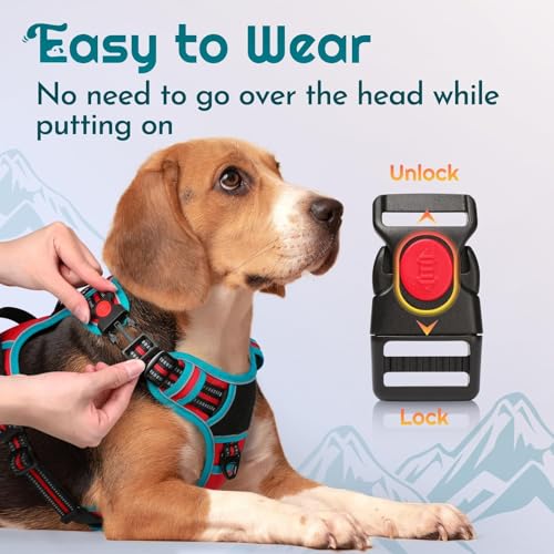 Dog Harness Small Sized, Easy Wearing with 3 Buckles, Adjustable No Pull Pet Harness with 2 Rings for Walking, No Chock Reflective Soft Padded Vest with Control Handle, Red & Teal, S - color: Red & Teal, size: Small