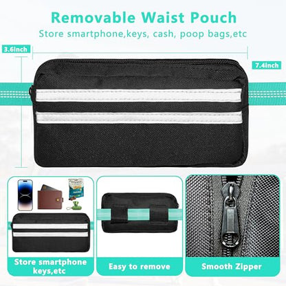 Hands Free Dog Leash with Zipper Pouch, Running Waist Leash for Dog Walking, Adjustable Waist Belt for Large Dogs, Reflective Bungee Design with Two Handle for Hiking, Training, Teal - color: Teal